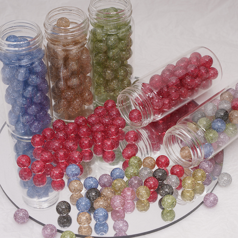 Resin Art Bracelet - 8/10mm Resins Round Shaped Beads Glitter