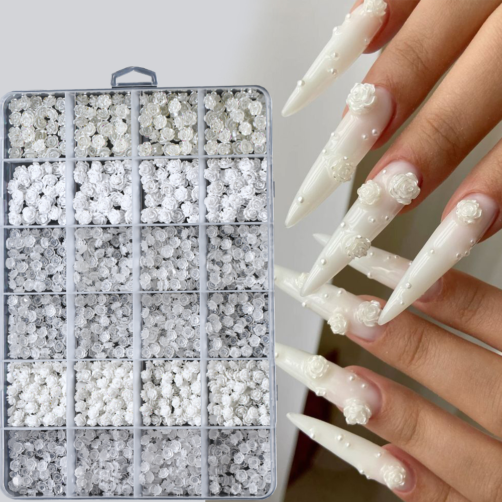 Resin Art Design For Wedding - 24 Grids 3D Pearls White Rose