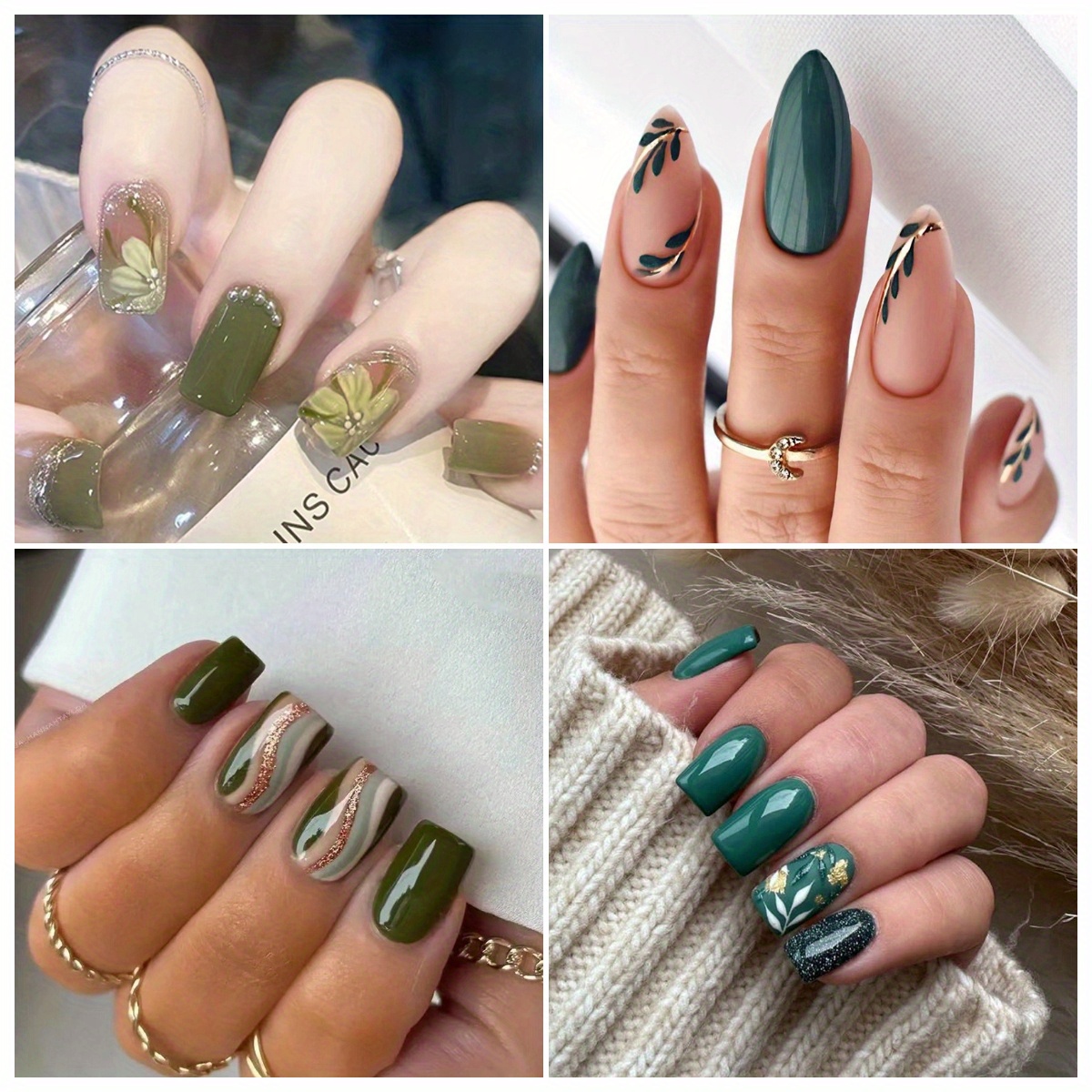 Resin Art Using Flowers - 96pcs Green Forest Style Nail Art