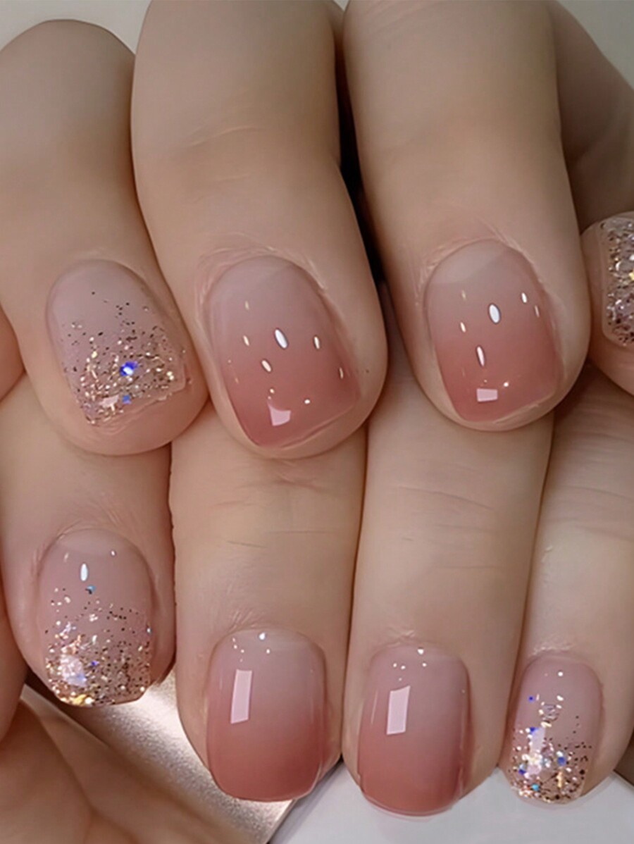 Resin Art Glitter - 24Pcs Short Square Press On Nails