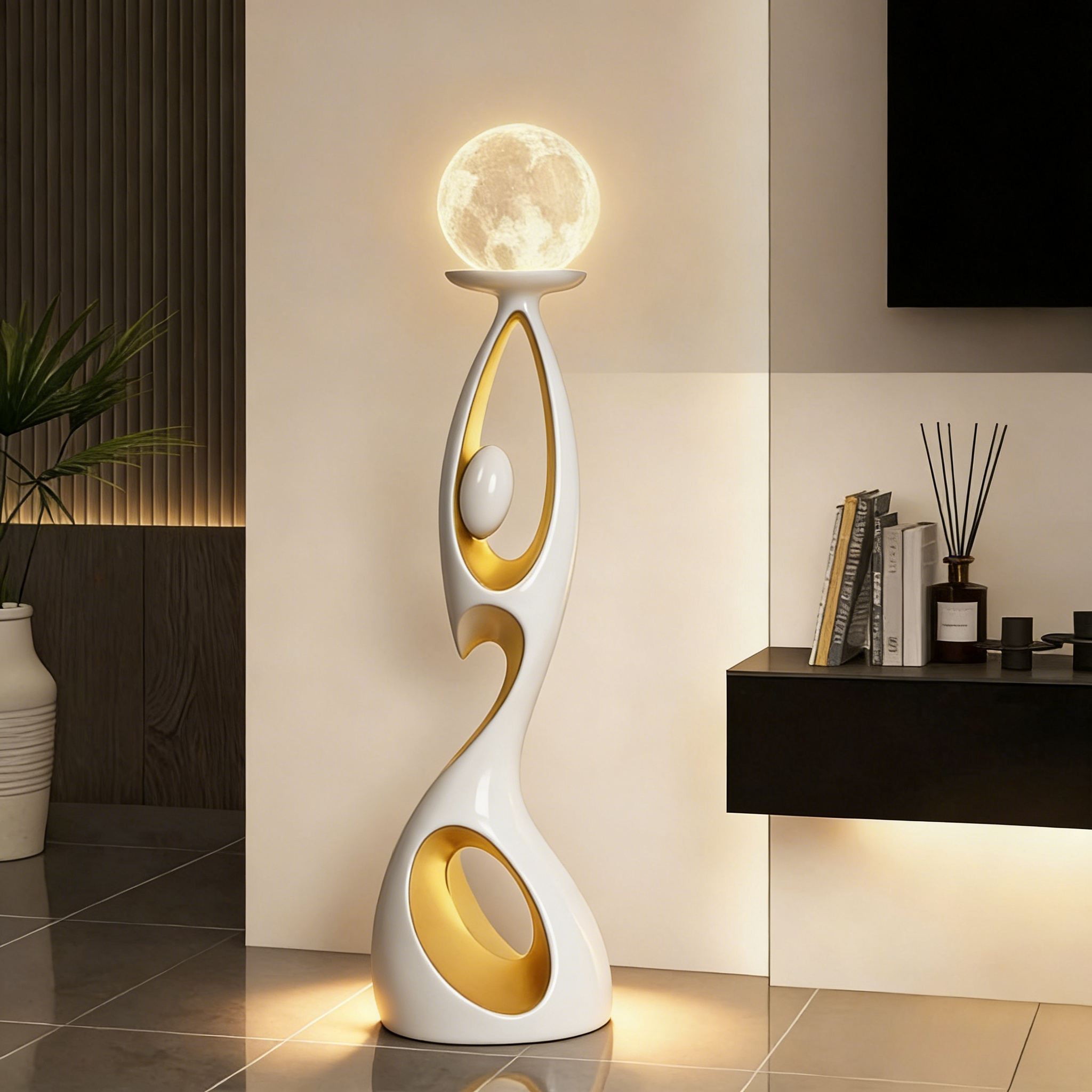 Art Deco Floor Lamp Moon Color - Resin Art On Floor 评论和价格