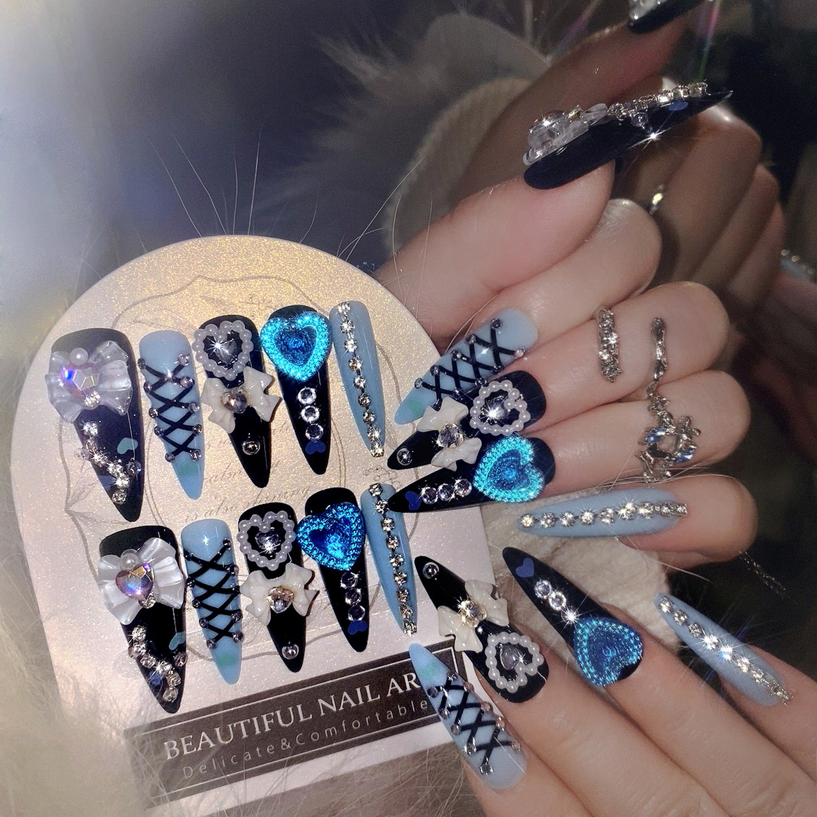 24pcs 3D Bow Decor False Nails - Resin Art Glitter 评论和价格