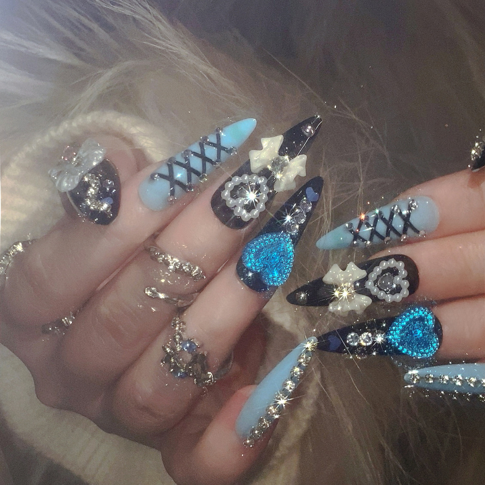 24pcs 3D Bow Decor False Nails - Resin Art Glitter 评论和价格