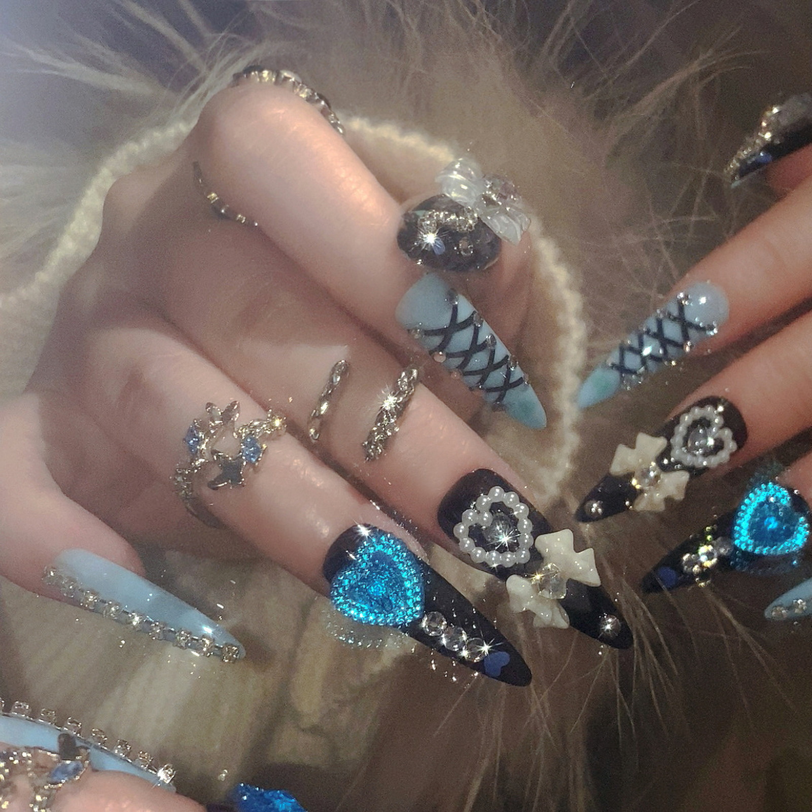 24pcs 3D Bow Decor False Nails - Resin Art Glitter 评论和价格