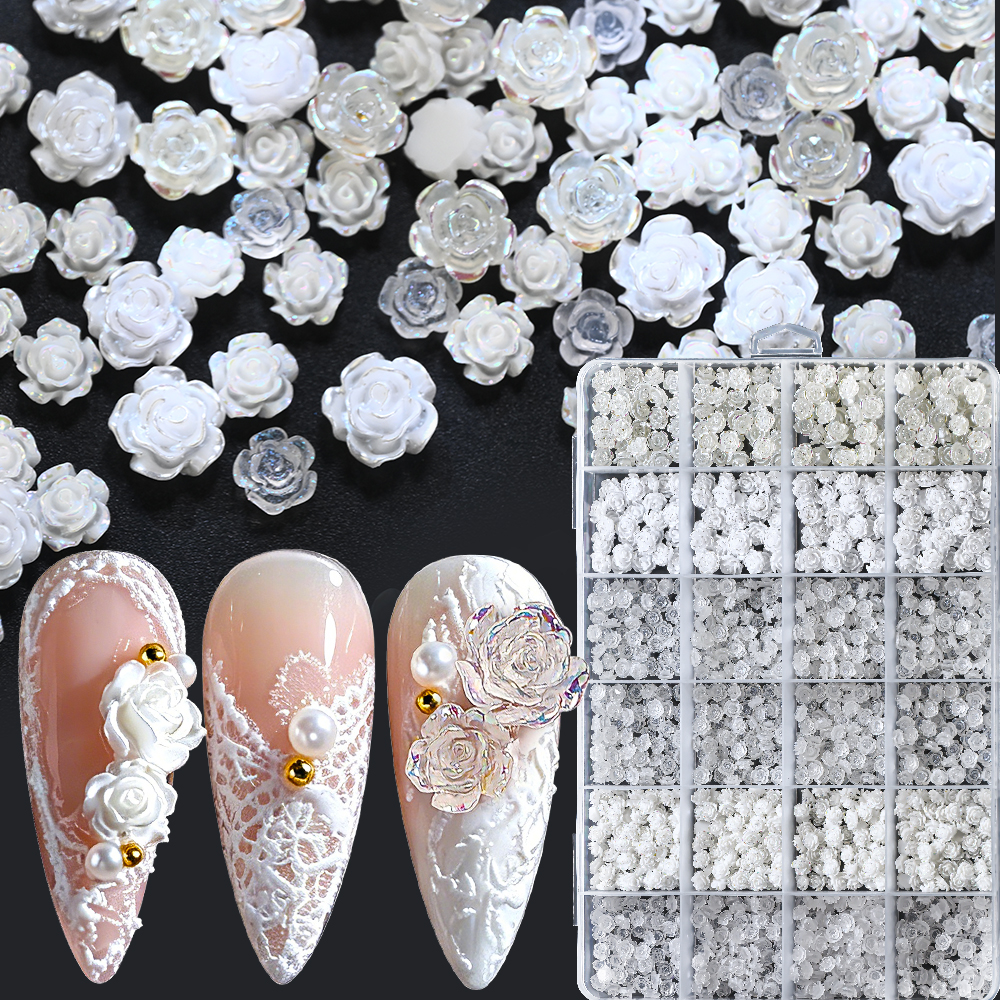 24 Grids 3D Pearls White Rose  - Resin Art Design For Wedding 评论和价格