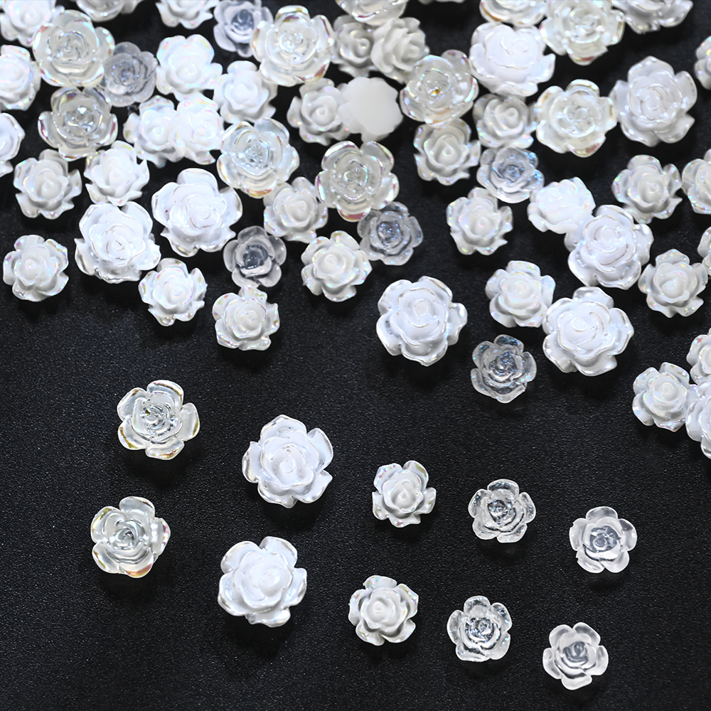 24 Grids 3D Pearls White Rose  - Resin Art Design For Wedding 评论和价格