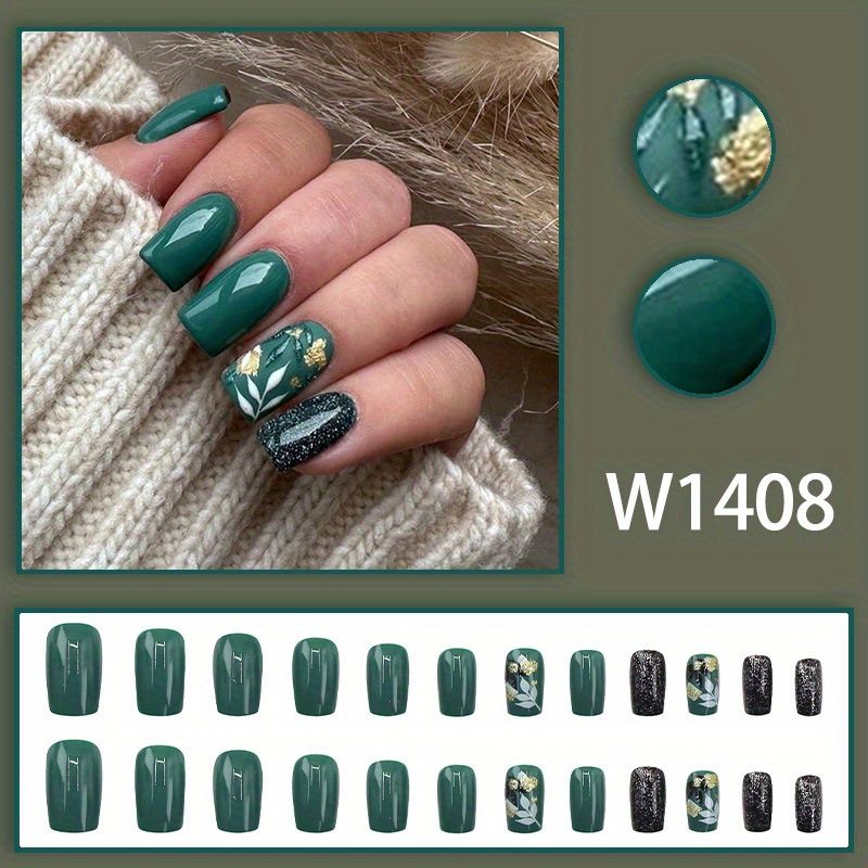 96pcs Green Forest Style Nail  - Resin Art Using Flowers 评论和价格