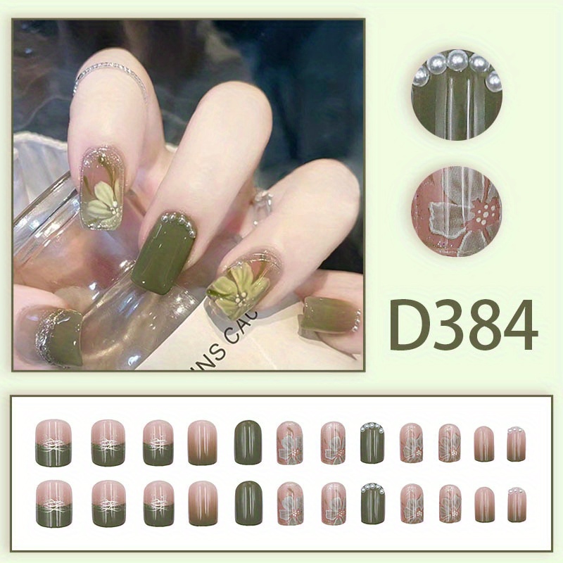 96pcs Green Forest Style Nail  - Resin Art Using Flowers 评论和价格